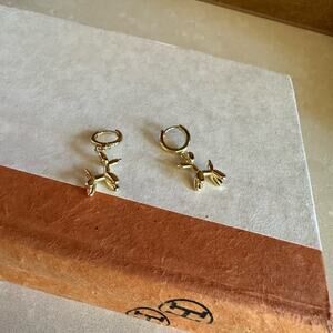 Gold Dog Doggy Balloon Animal Earring- unisex modern drop earring hanging style
